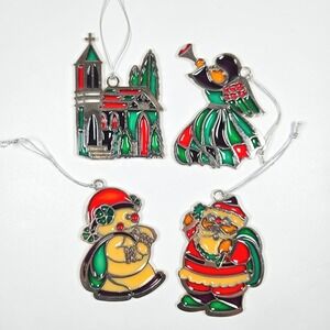 Vintage Russ Berrie stained‎ glass style Ornaments Church Angel Santa Snowman